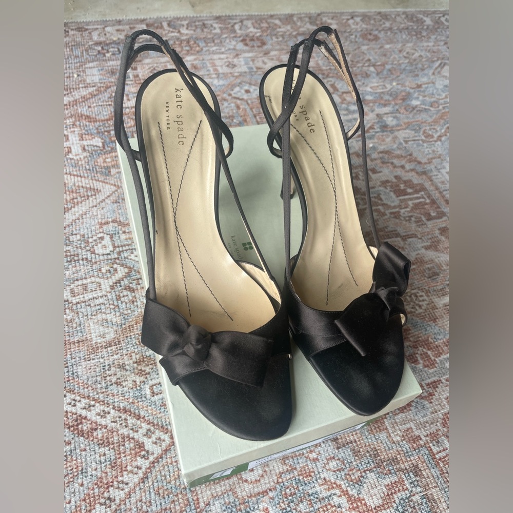 Kate Spade chocolate/satin heels. EUC. Worn a few times. Size 9.5